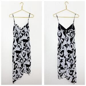 Vintage Y2K Studio Soleil Psychedelic Swirl Slip Midi Dress Large Asymmetric Hem